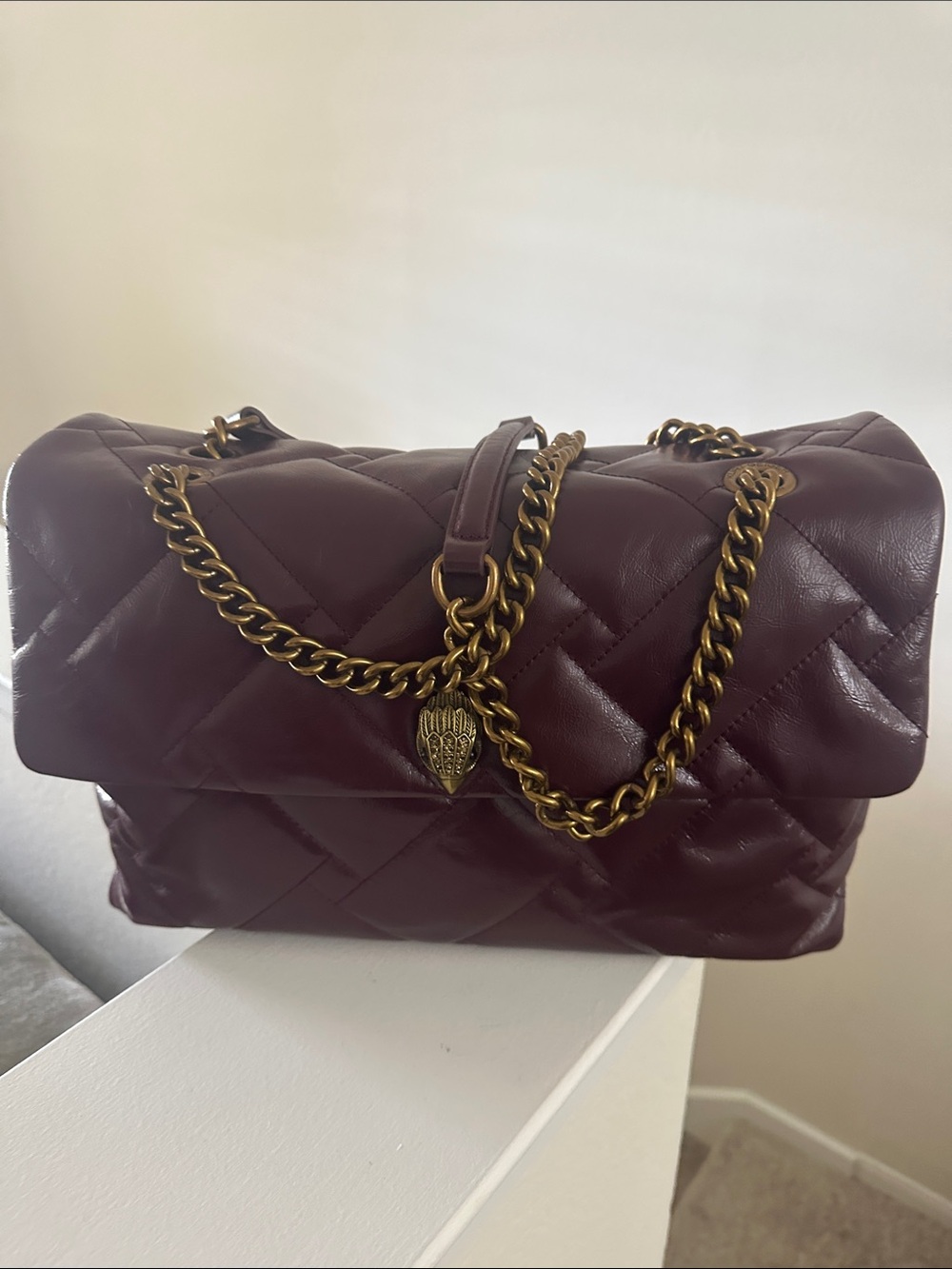 Kurt Geiger Quilted Clutch with Gold Chain - Plum